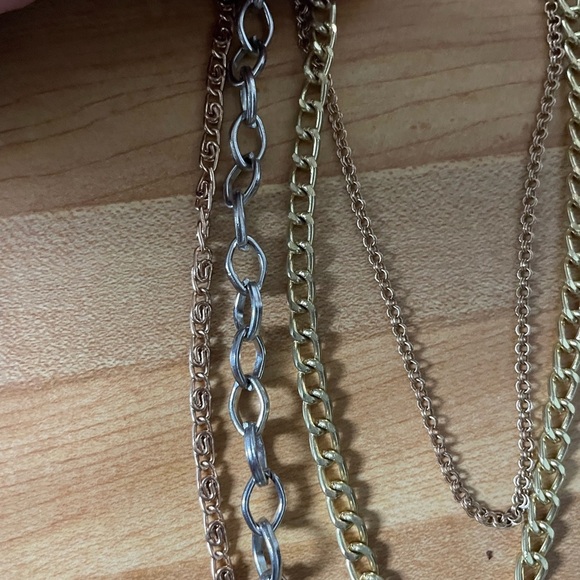 Elegant Silver, Copper, and Gold Layered Necklace in Different Chains - Picture 4 of 4